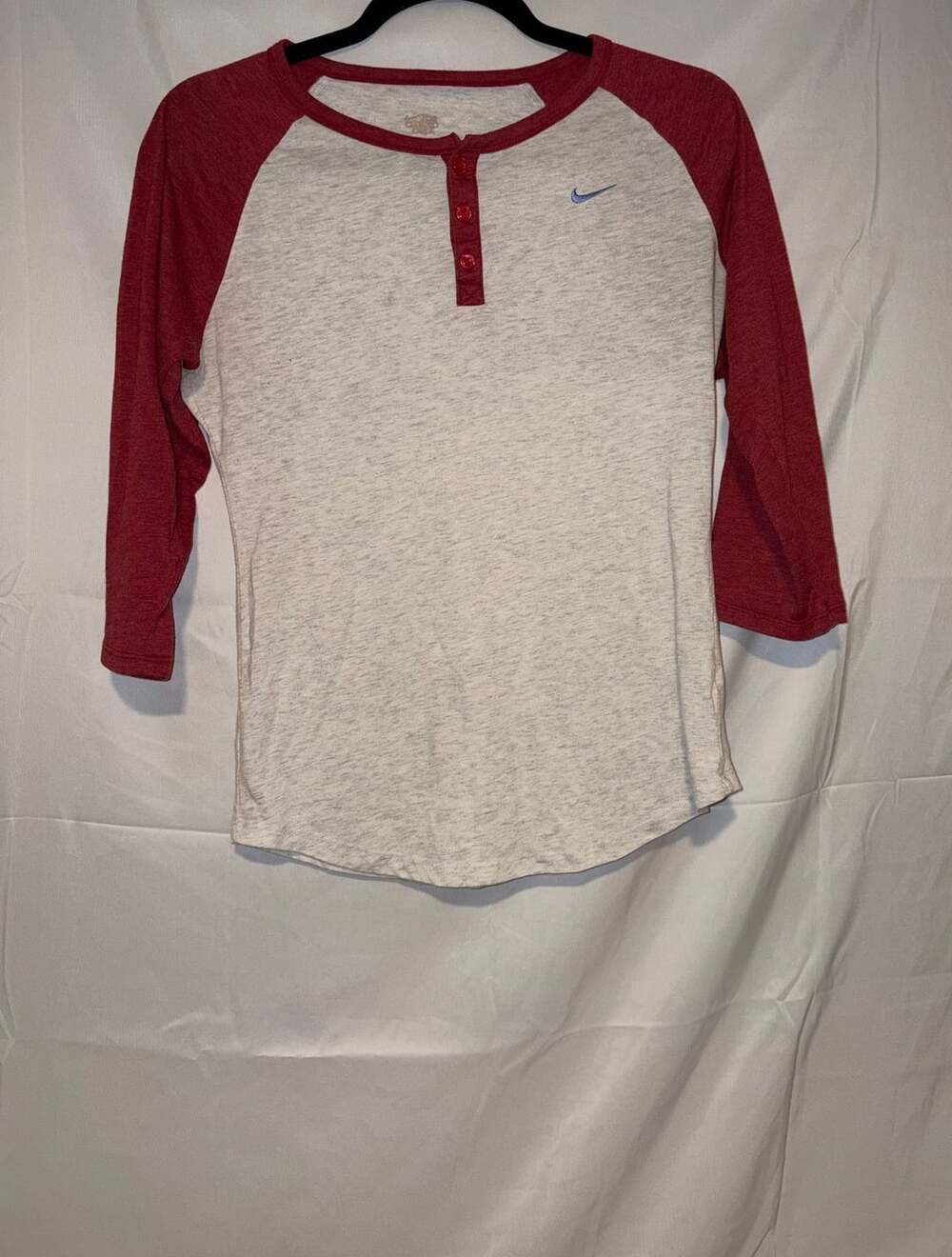 Nike Henley Baseball T-Shirt Size S Gray Red